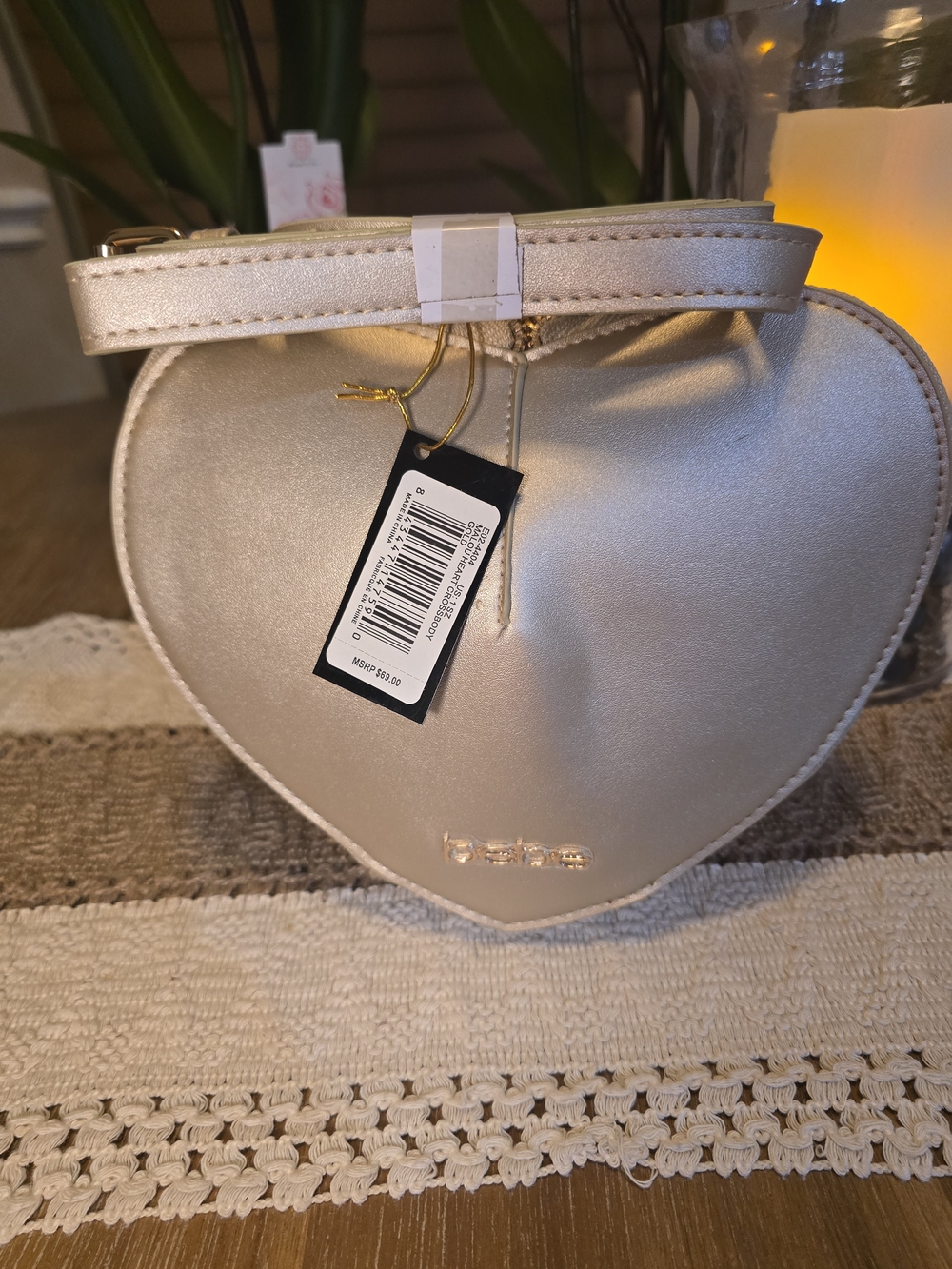 bebe Metallic Heart Crossbody Bag - Gold